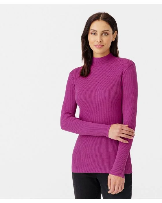 Pull col montant, 50% laine mérinos, uni et rayé