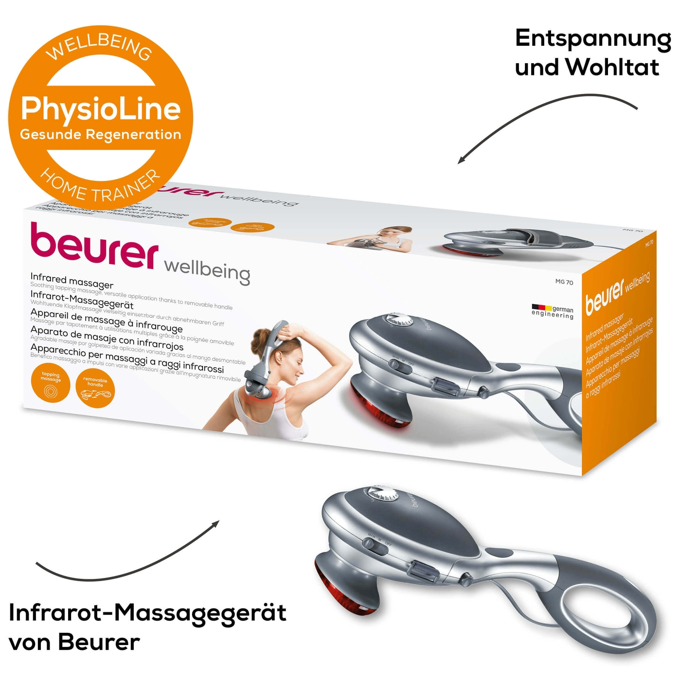Beurer Infrarot-Massagegerät MG 70-Massagegrät mit Klopf-Massage, Infrarotwärme & 2 Aufsätzen