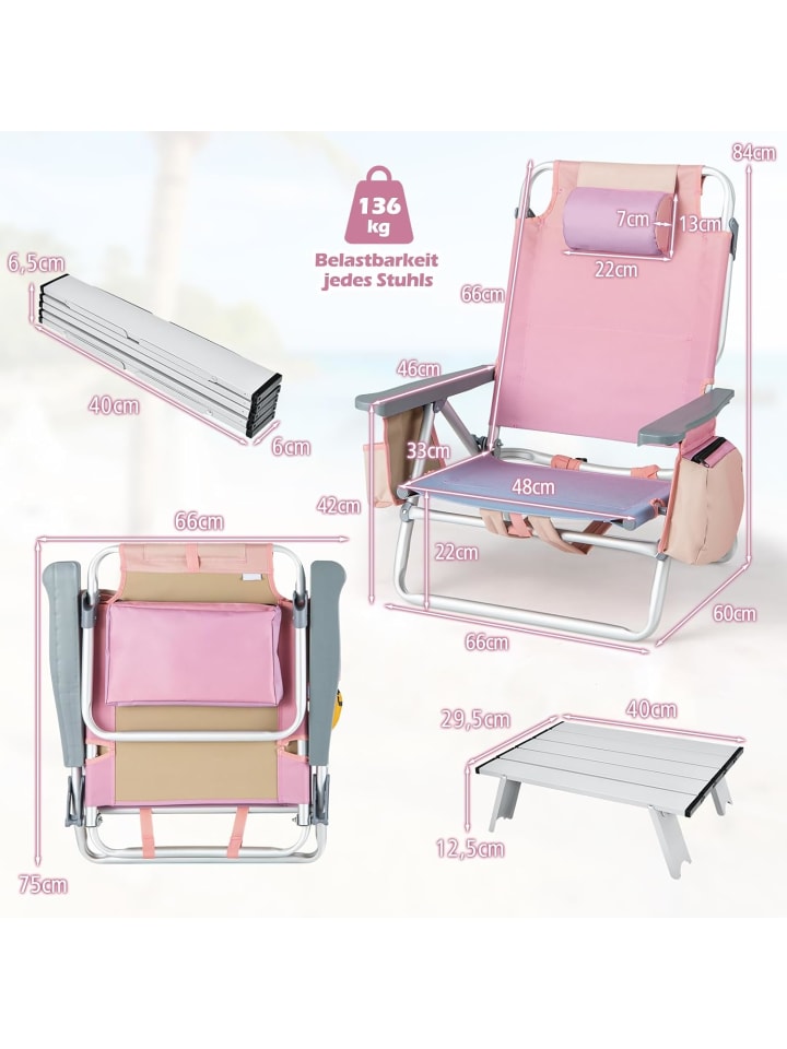 COSTWAY Strandstühle & Tisch Set in Rosa günstig kaufen onesize
