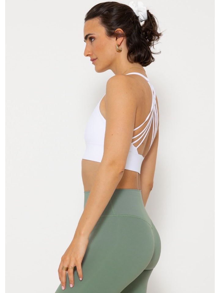 SASSYCLASSY Crop Sport-BH mit Kreuz Rücken in Weiß günstig kaufen