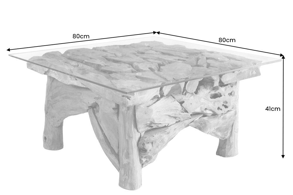 riess-ambiente Couchtisch RIVERSIDE 80cm transparent / braun (Einzelartikel, 1-St), Wohnzimmer · Massivholz · Sicherheitsglas · Handarbeit · Maritim