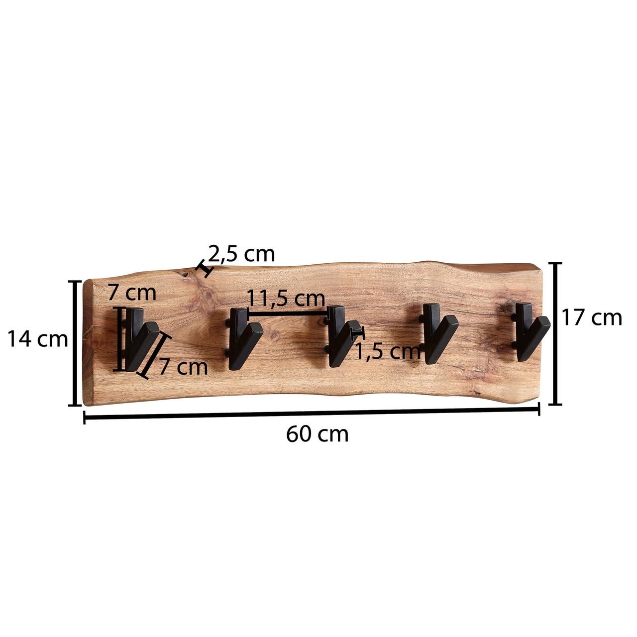 Wohnling Wandgarderobe Holz Metall 60 x 17 x 9 cm