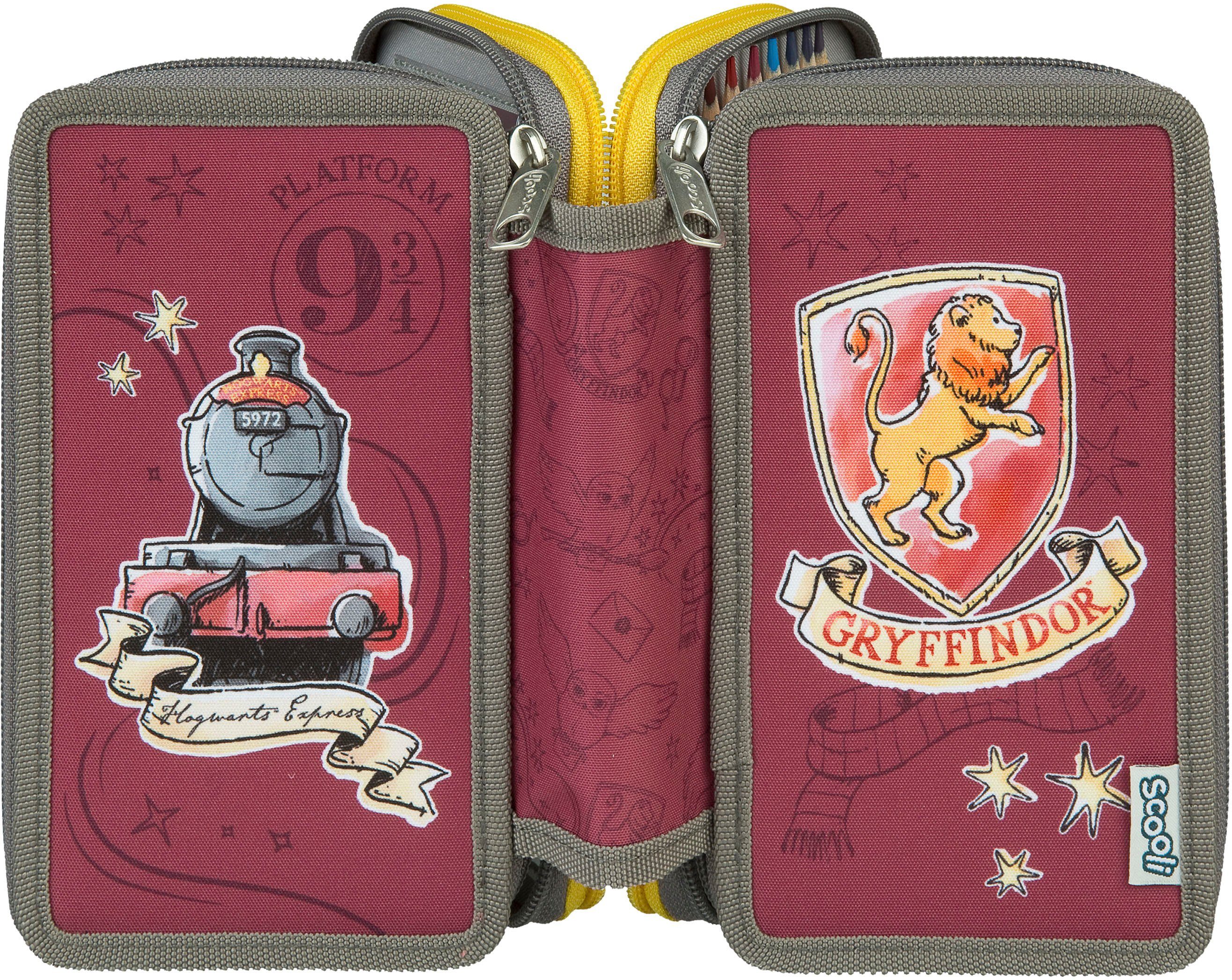 Scooli Federmäppchen Tripledecker, Harry Potter, befüllt, inklusive Geodreieck