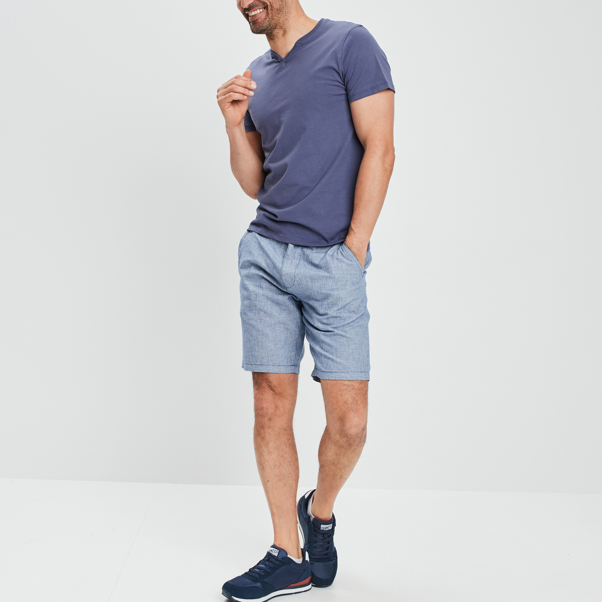 T-shirt manches courtes col tunisien bleu homme | La Halle