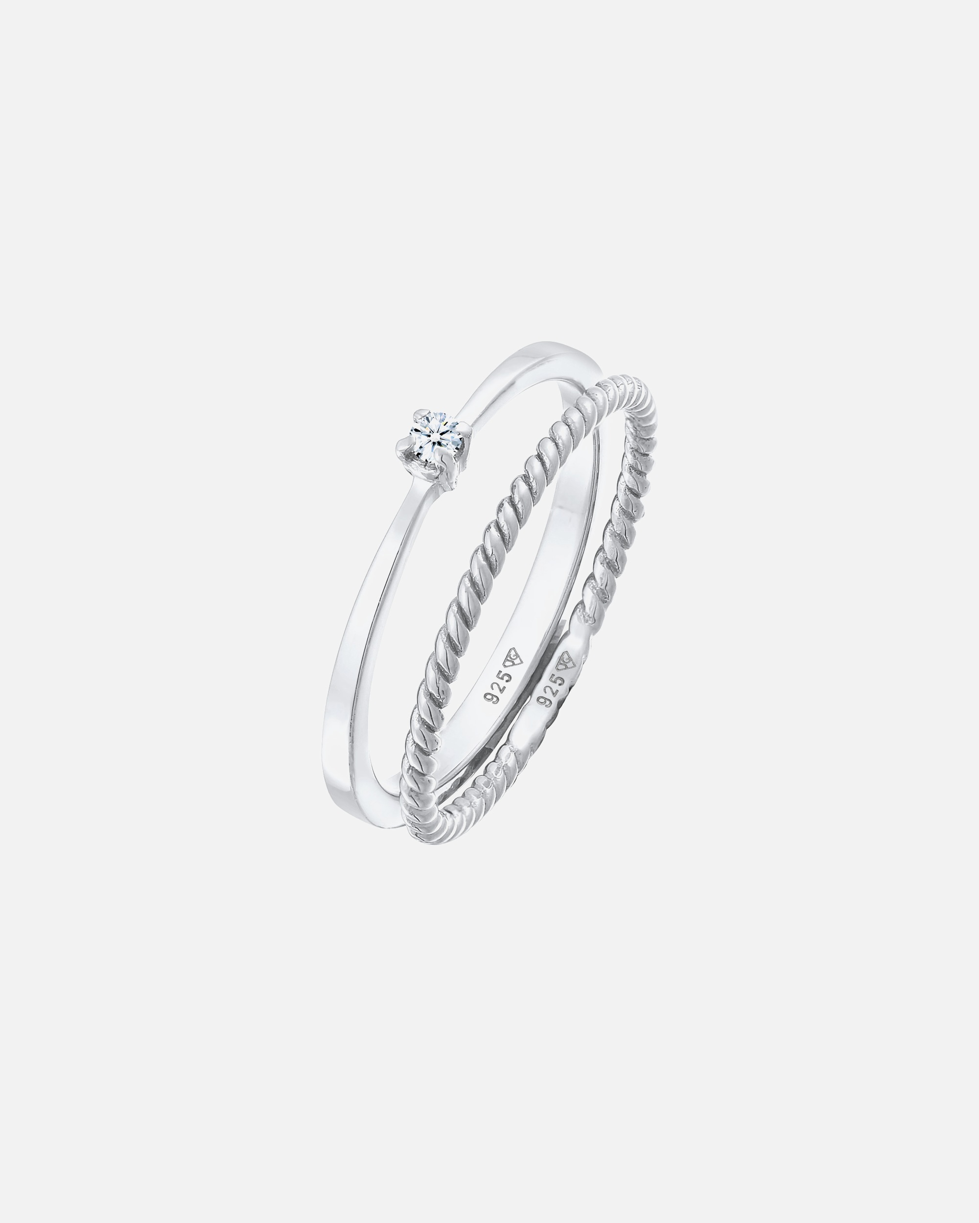 Elli DIAMONDS Women's Twisted Solitaire Set of 2 with Diamond (0.03 ct.) in 925 Sterling Silver