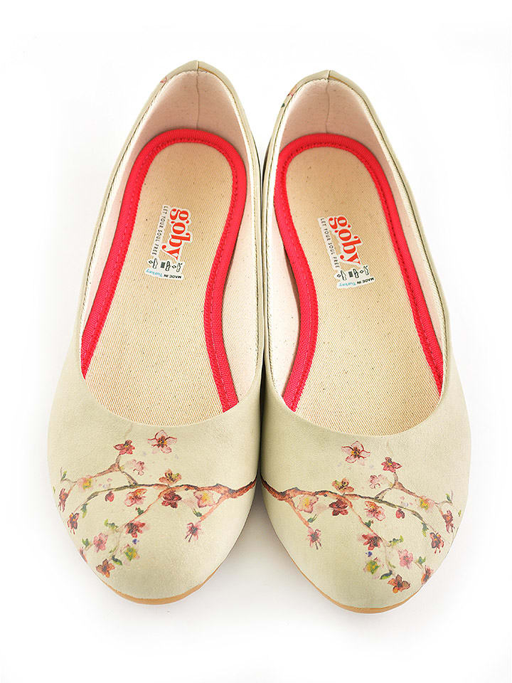 Goby Leder-Ballerinas in Beige/ Rot günstig kaufen