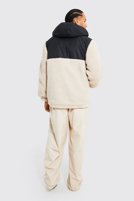 Tall Borg-Jacke mit Nylon Kontrast-Einsatz
