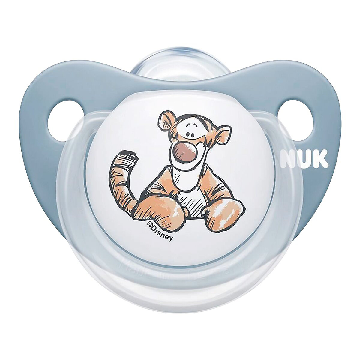 NUK   Winnie Puuh Trendline Silikon-Schnuller, kiefergerechte Form, 0-6 Monate, 2 Stück, Beige & Blau