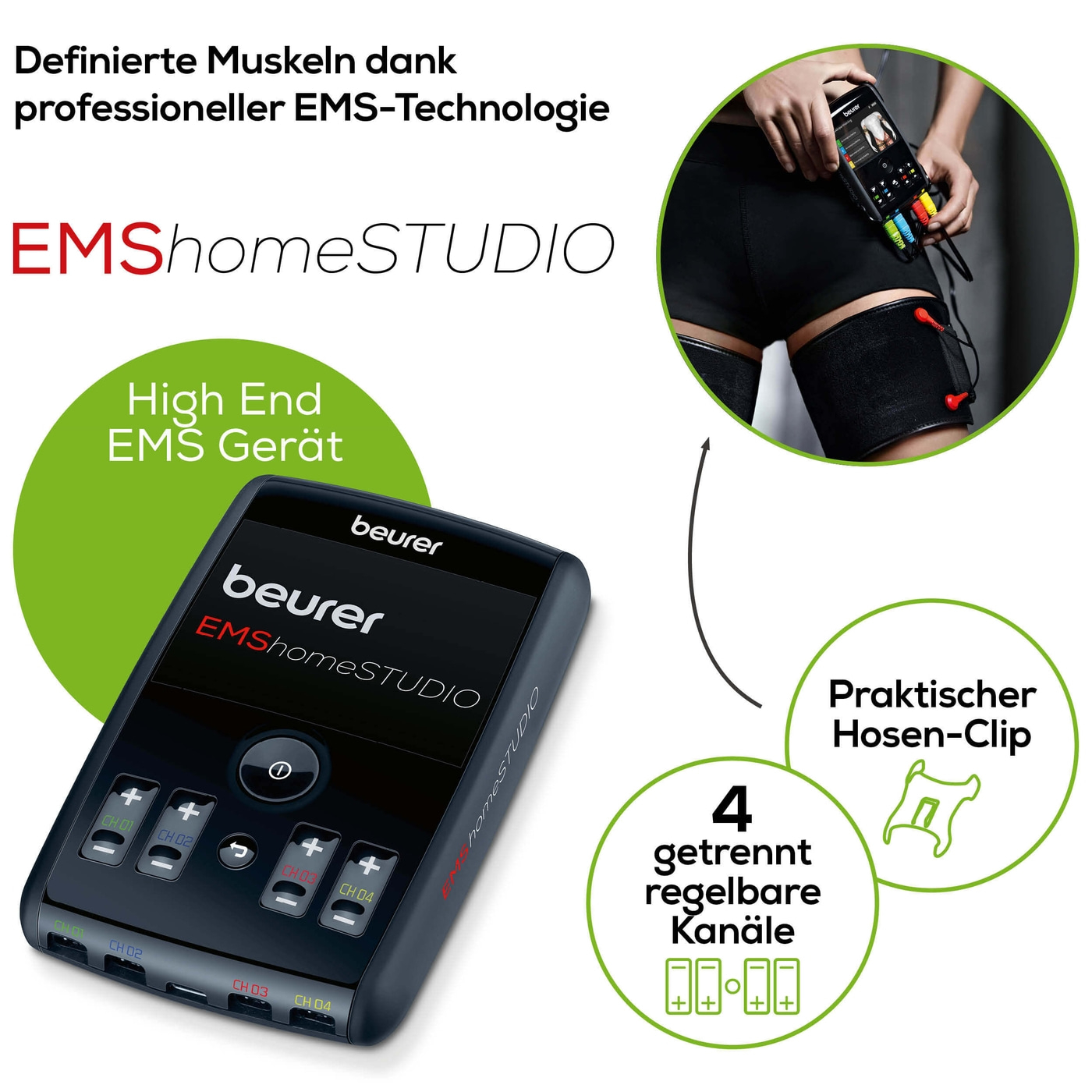 Beurer High End EMS-Gerät EM 95 <i>Bluetooth</i>®-High-End-EMS-Trainer mit Virtual Coach, 4 Manschetten & 8 Elektroden