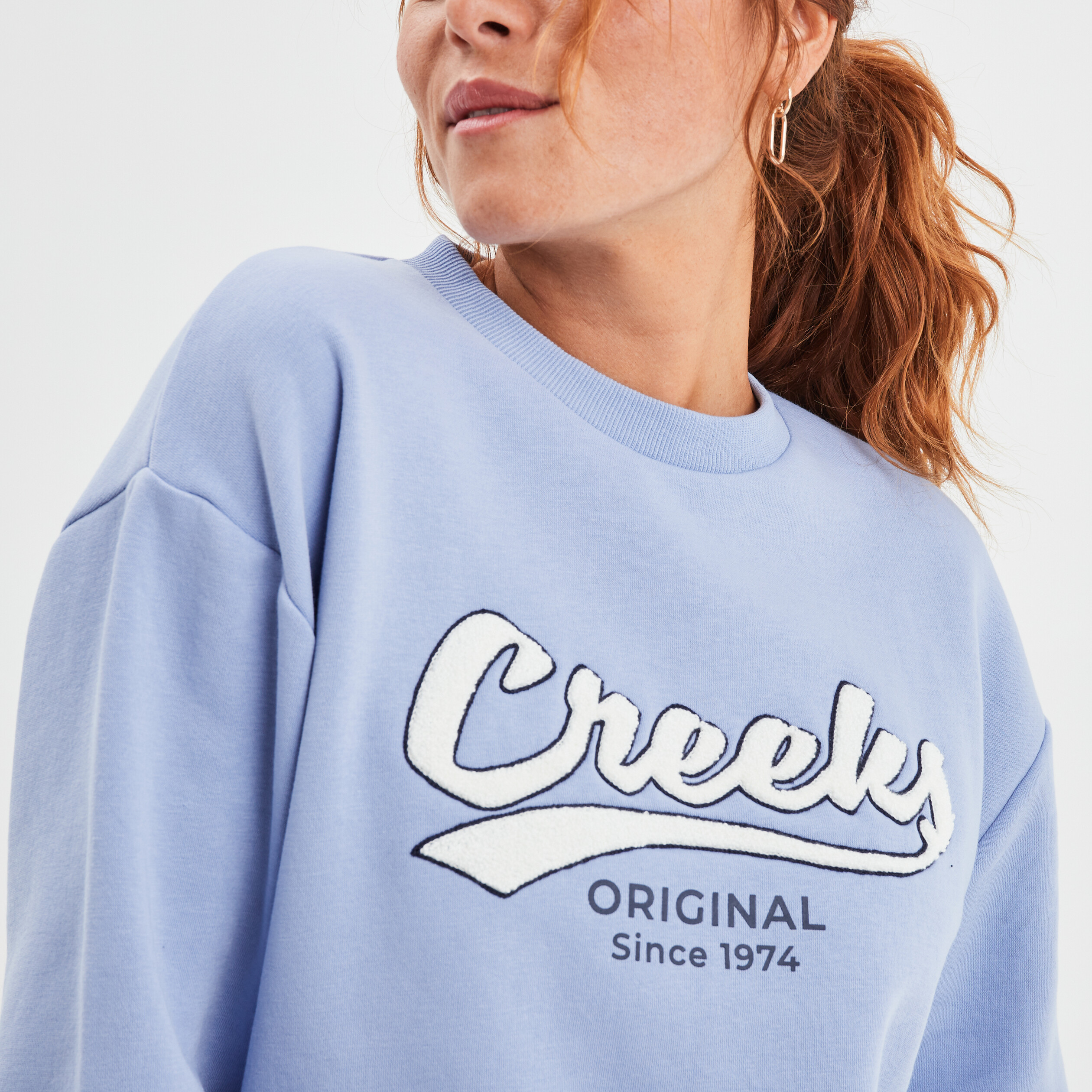 Sweat col rond manches longues Creeks bleu gris femme | La Halle