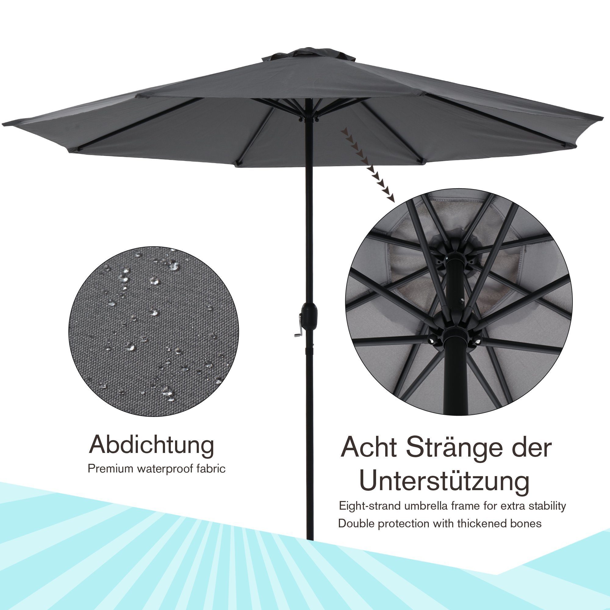 Mucola Sonnenschirm Sonnenschirm Ø3m LED Beleuchtung UV-Schutz Ampelschirm Sonnenschutz, Stück, Premium-Sonnenschirm, LED-Beleuchtung