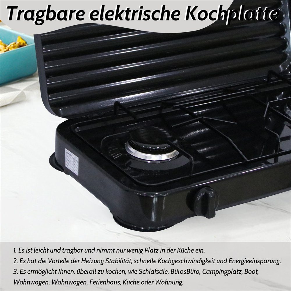 Mucola Gaskocher Campingkocher 2 flammig Gaskocher Camping Kochfeld Metall Gasbrenner, (1-St), Flamme stufenlos regulierbar durch Drehknopf