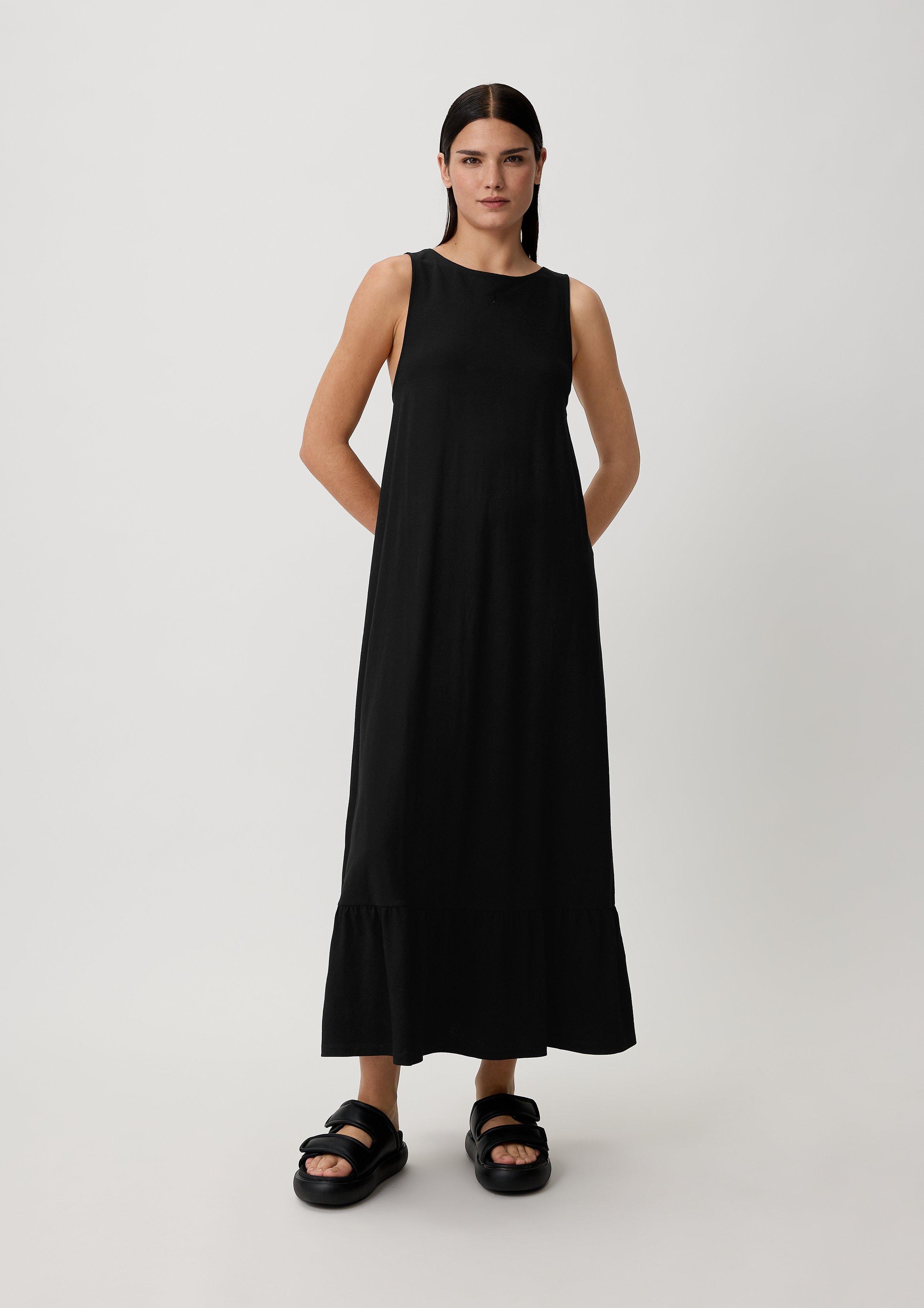 Volantkleid aus Piqué - schwarz