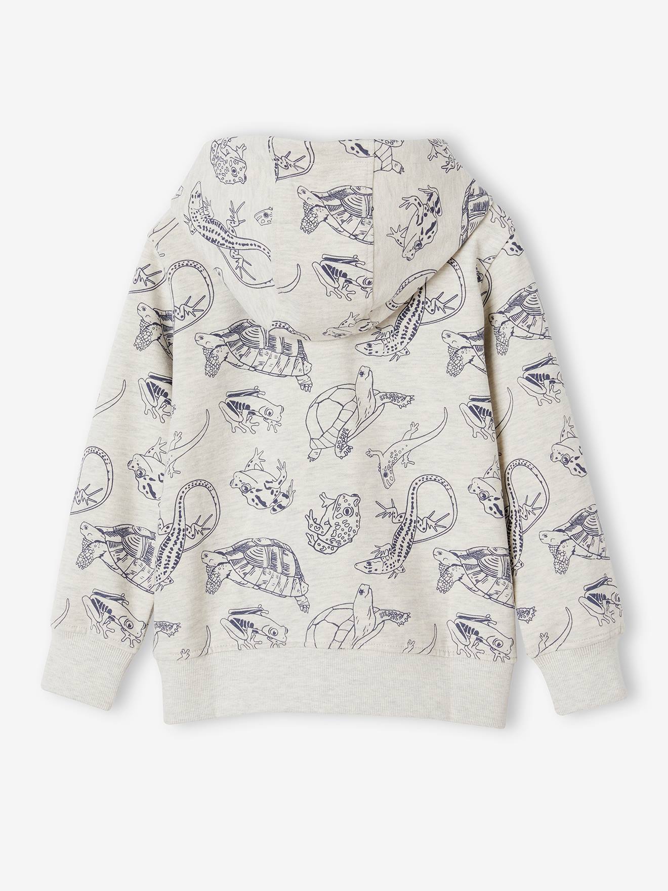 Vertbaudet Jungen Kapuzensweatjacke mit Tiermotiven - beige meliert