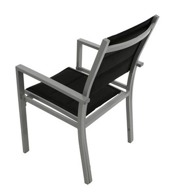 DEGAMO Gartensessel MADEIRA, Alu silbergrau + Kunstgewebe gepolstert schwarz, 2 STÜCK