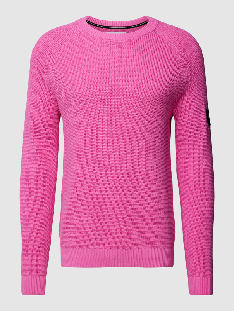 Strickpullover mit Label-Patch in pink