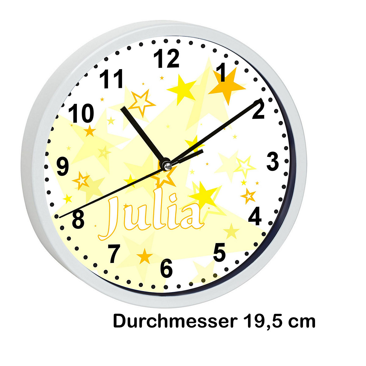 Kinder Wanduhr personalisiert mit Name Sternenhimmel Gelb