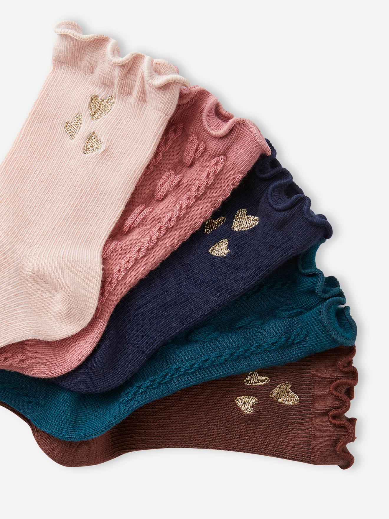 Vertbaudet 5er-Pack Mädchen Socken, Zopfstrick/Rippstrick Oeko-Tex - pudrig rosa