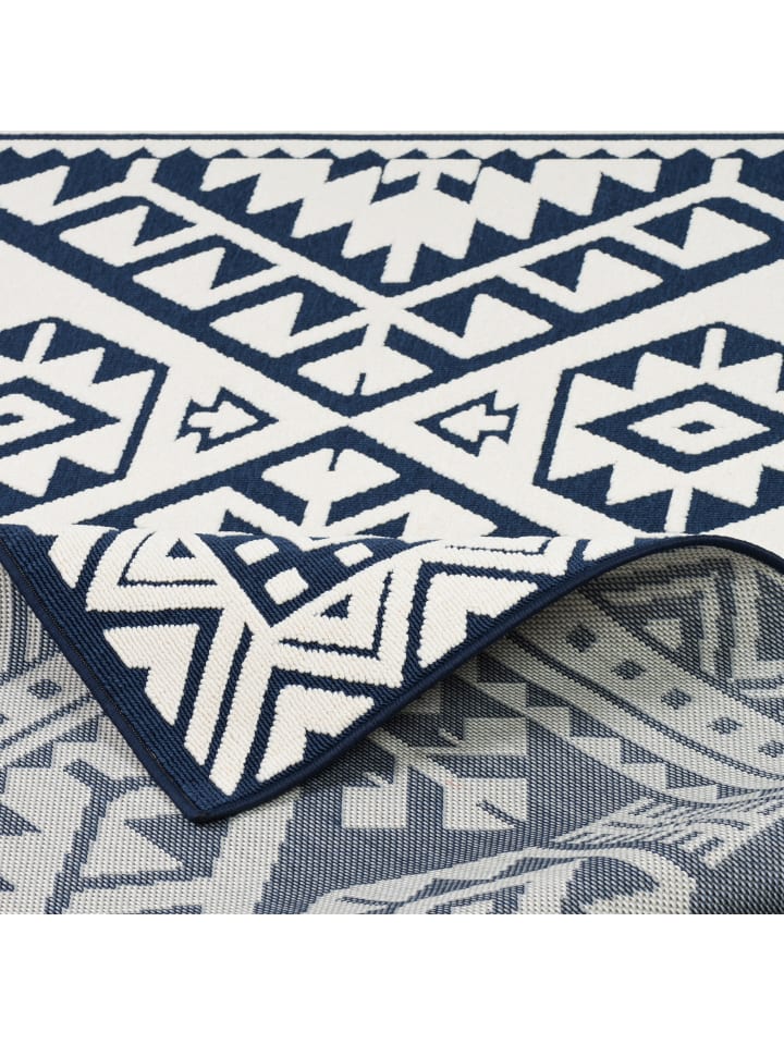 Pergamon In- und Outdoor Teppich Santorin Ethno Bordüre in Blau günstig kaufen 140 x 200 cm