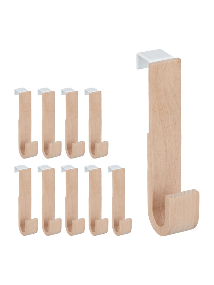 relaxdays 10x Türhaken in Weiß/Natur - (B)2,5 x (H)13 x (T)6 cm günstig kaufen onesize