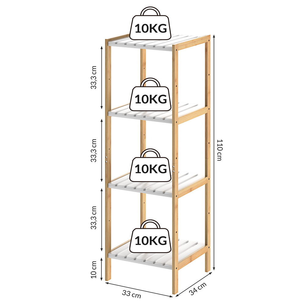 Casaria Standregal Bambus Weiß 110x33x34cm