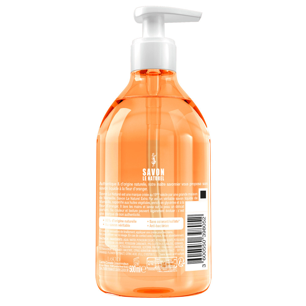 savon le naturel Savon Le Naturel Liquide Fleur d'Oranger 500ml Savon Liquide Fleur d'oranger
