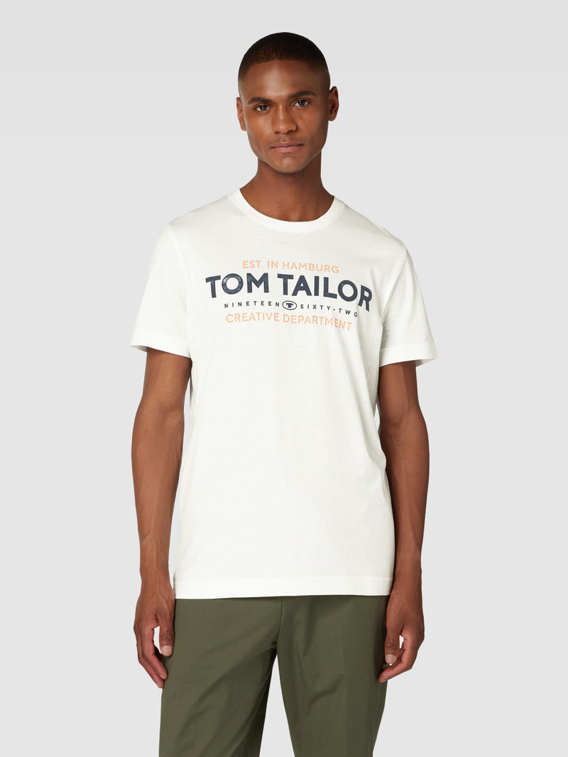 T-Shirt mit Label-Print in offwhite