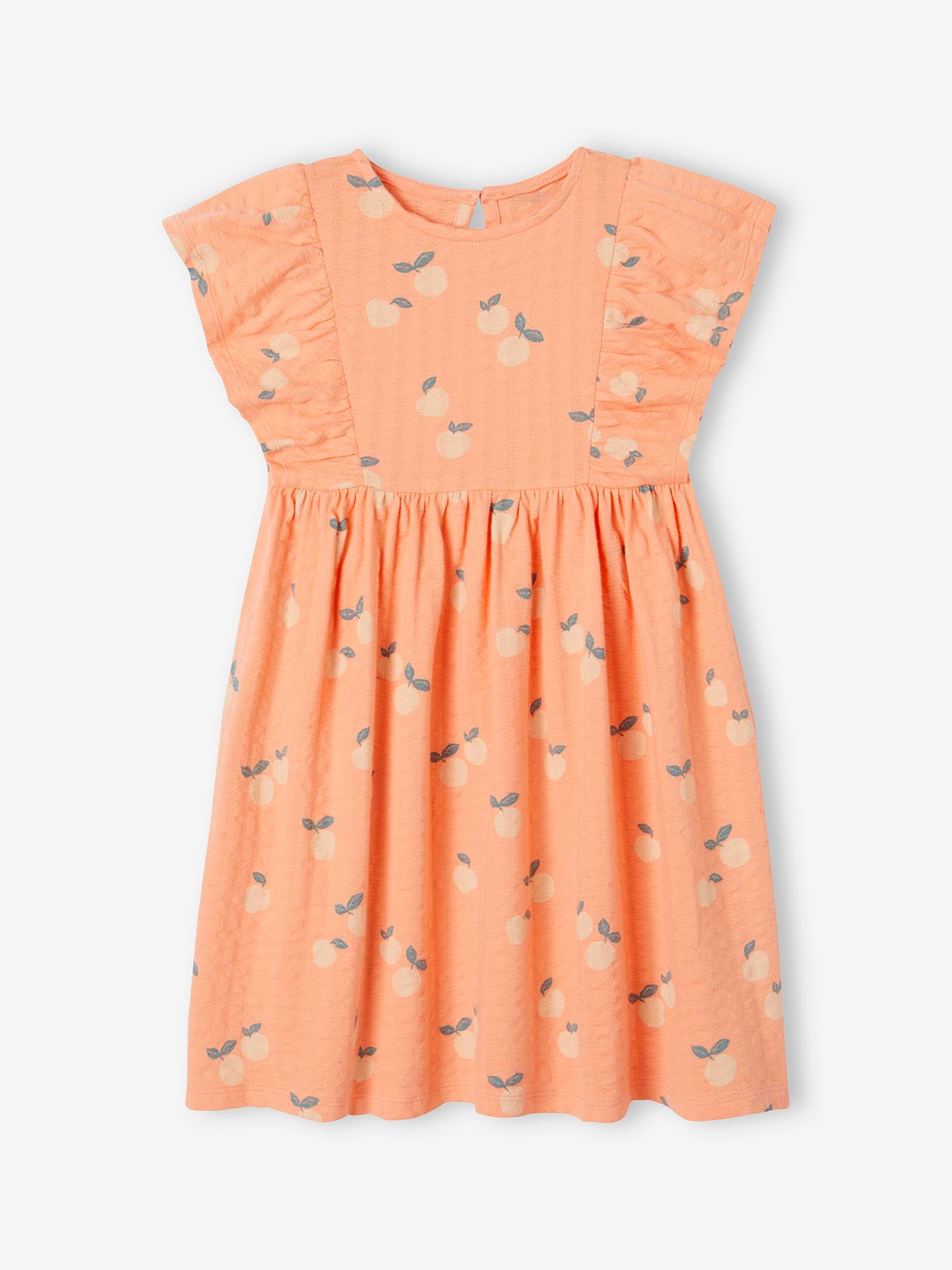 Vertbaudet Mädchen Kleid mit Reliefstruktur Oeko-Tex - mandarine
