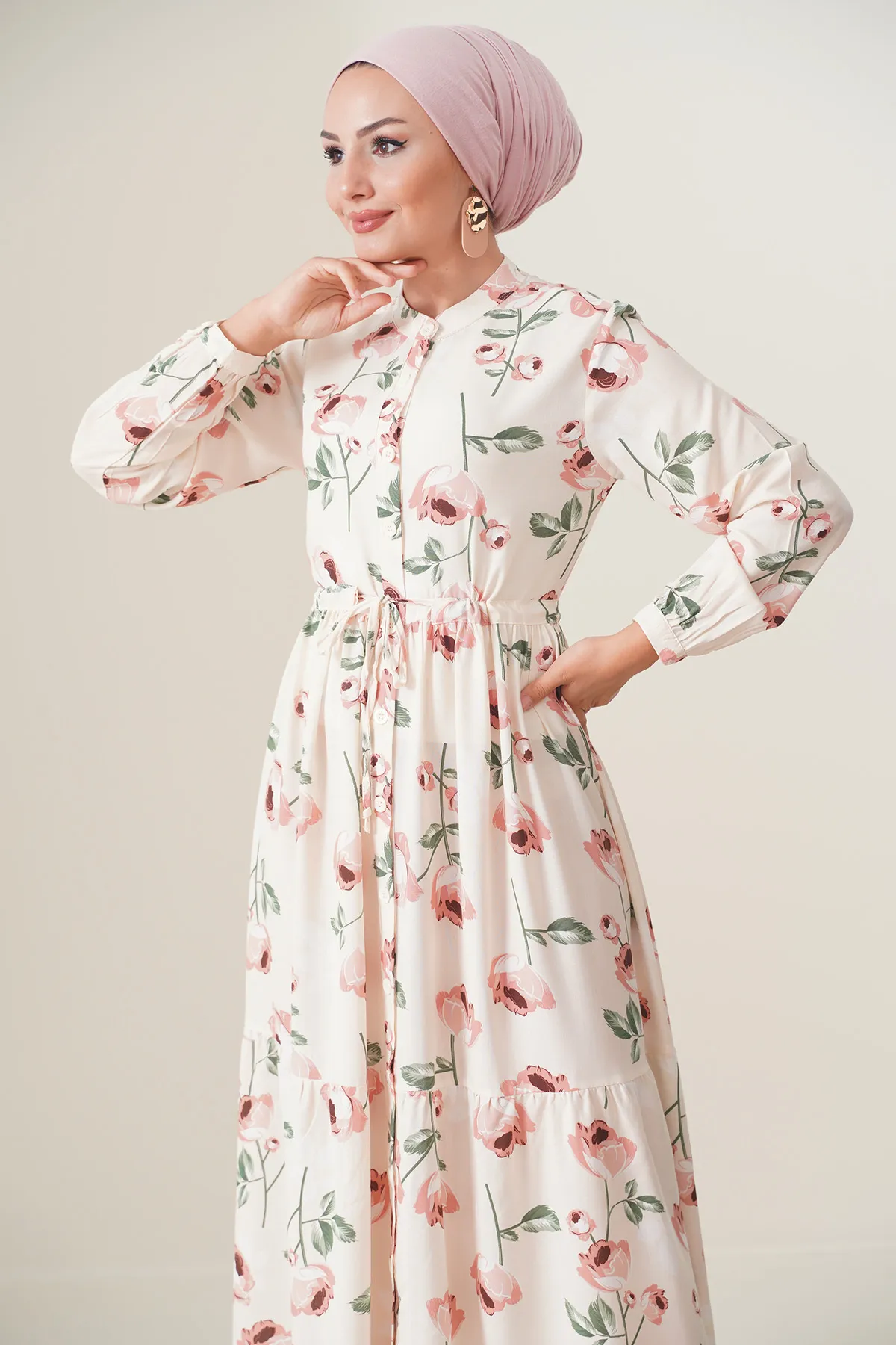Bigdart  2144 Wunderschönes Hijab-Kleid mit Kragen - A.ekru