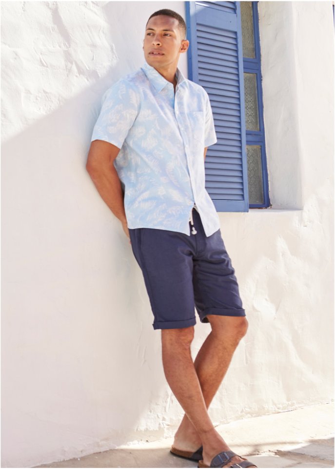 Bermuda mit Leinen, Regular Fit