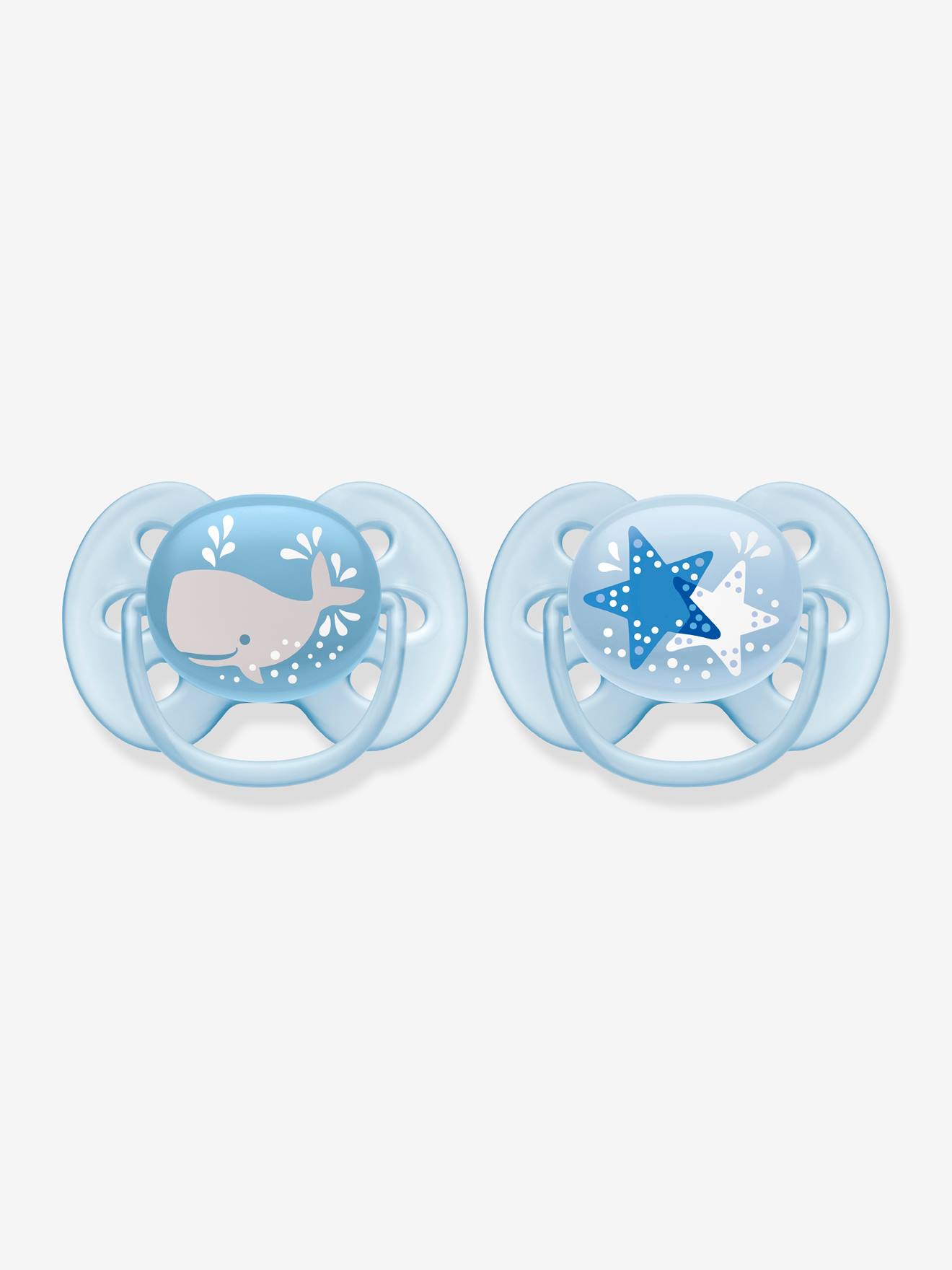 Lot de 2 sucettes ultra douces 2e âge Philips AVENT baleine/etoile