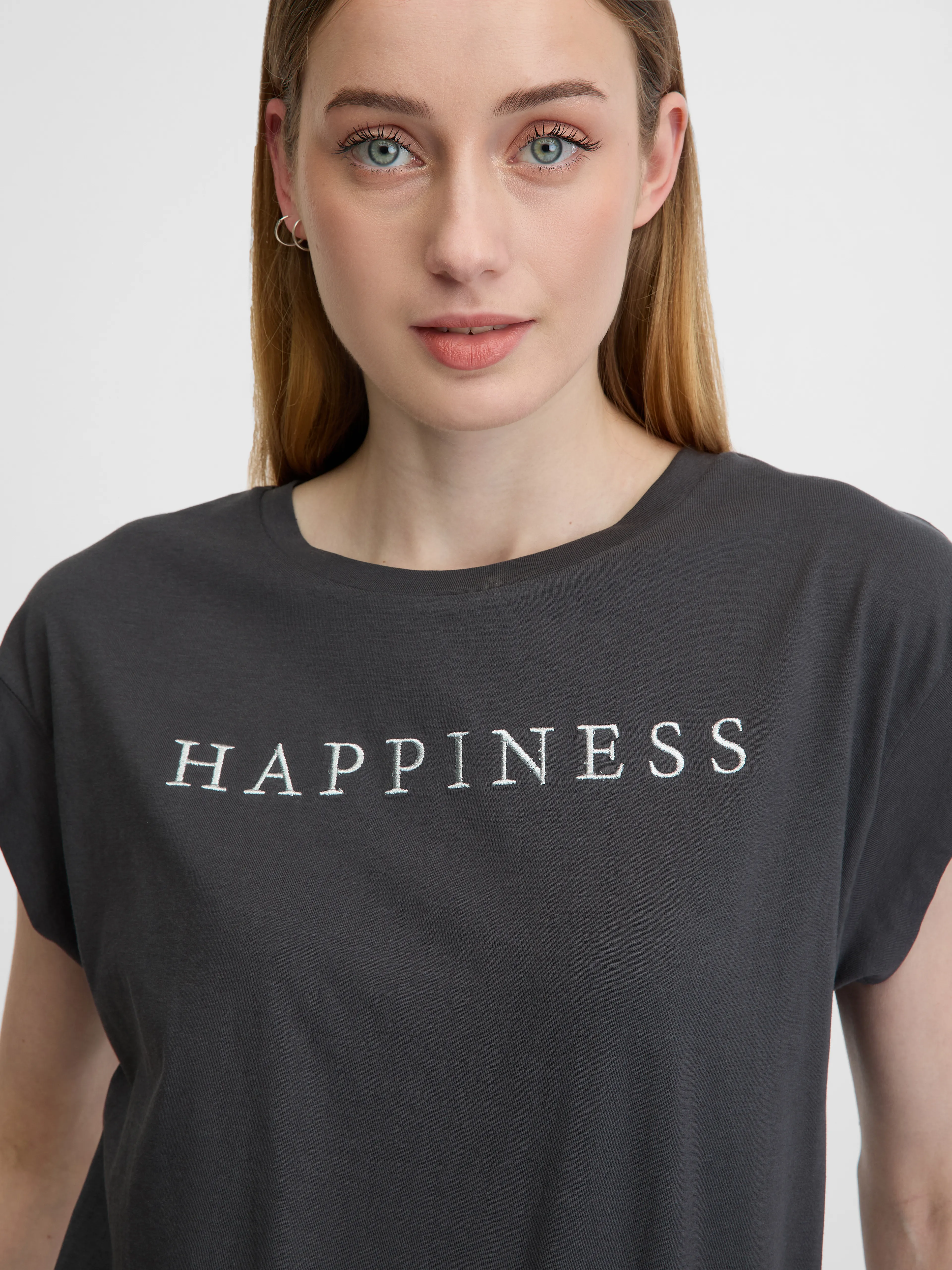 Dunkelgraues Damen-T-Shirt mit kurzen Ärmeln ORSAY