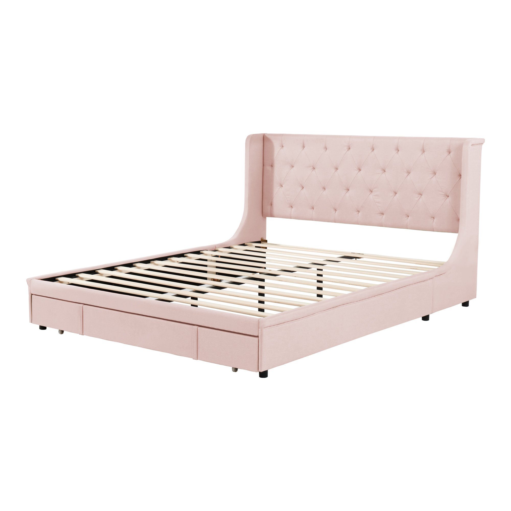 Flieks Polsterbett, Leinen Doppelbett 140x200cm mit Schublade und Lattenrost