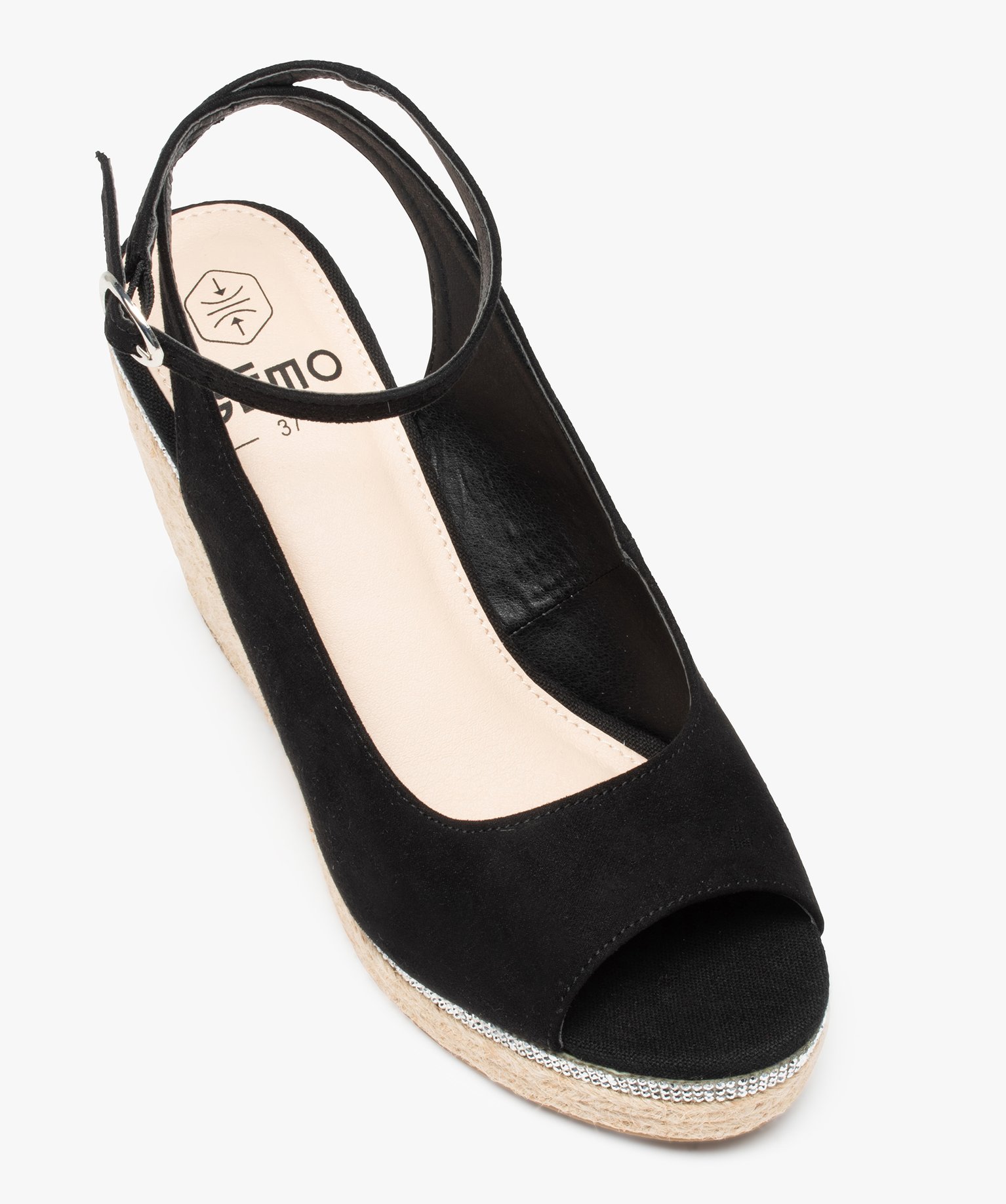Sandales femme compensées en suédine unie et strass noir | GEMO