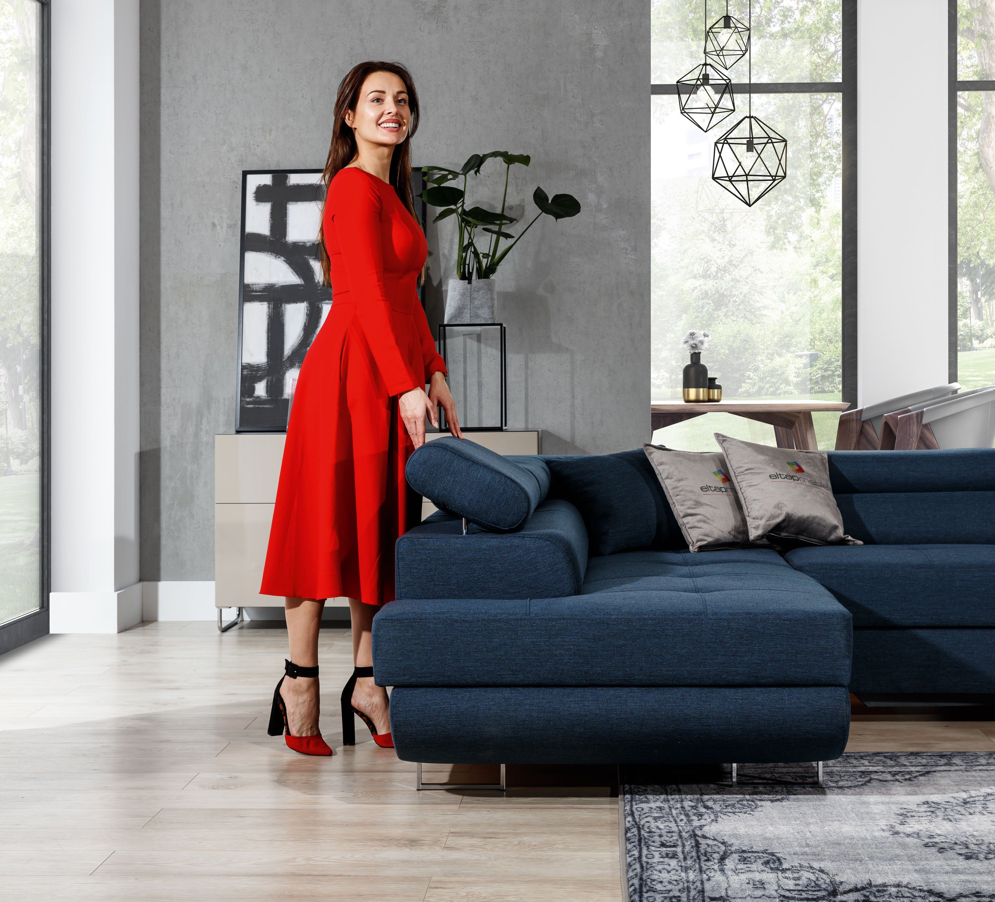 Best for Home Ecksofa Rodrigo, mit Bettfunktion, Bettkasten und verstellbaren Kopfstützen