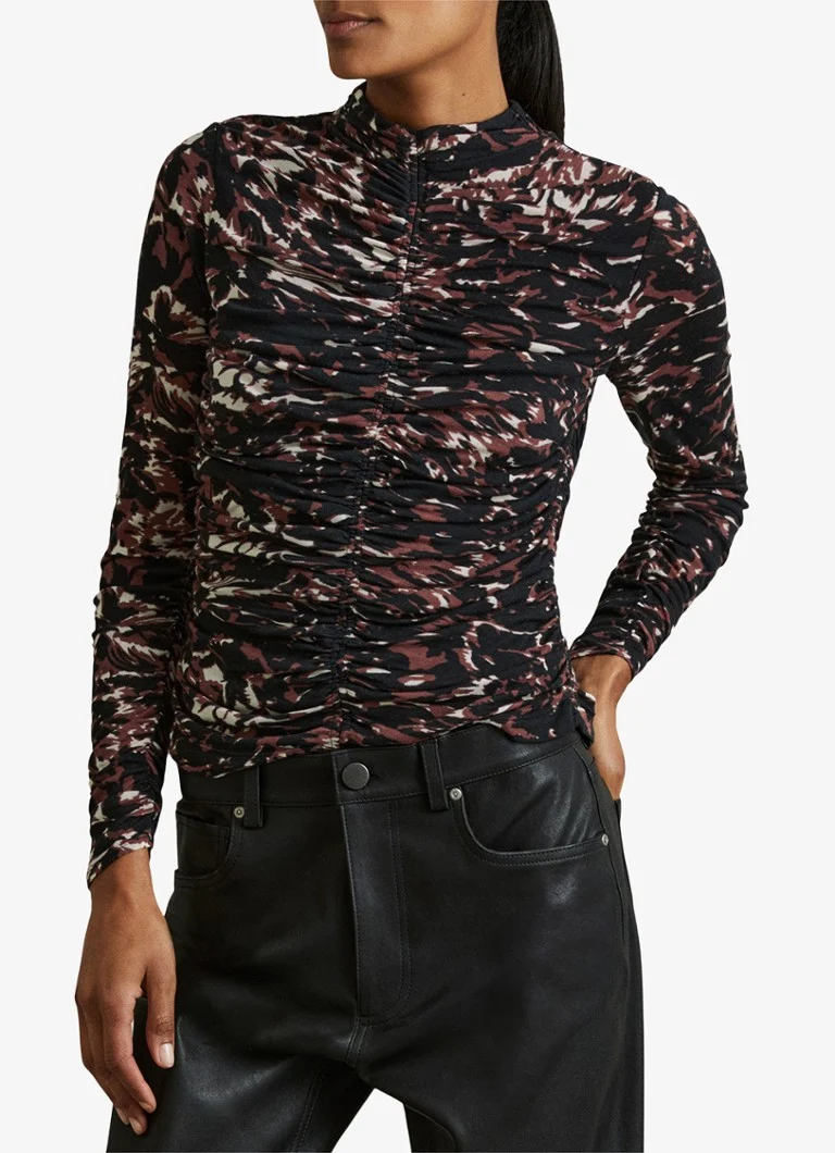 Reiss Tammy top in wool blend with pleat detail and floral print