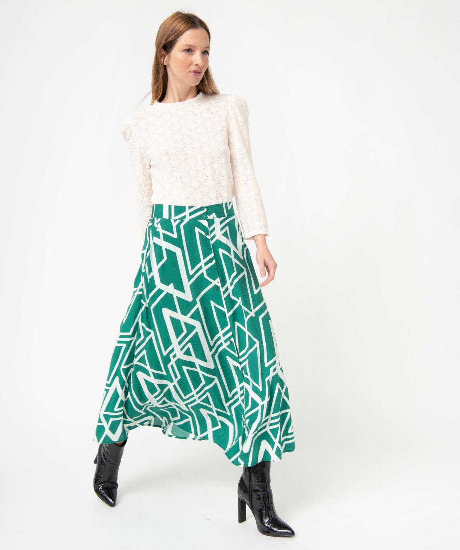 Tee-shirt femme à manches longues en maille texturée ecru | GEMO
