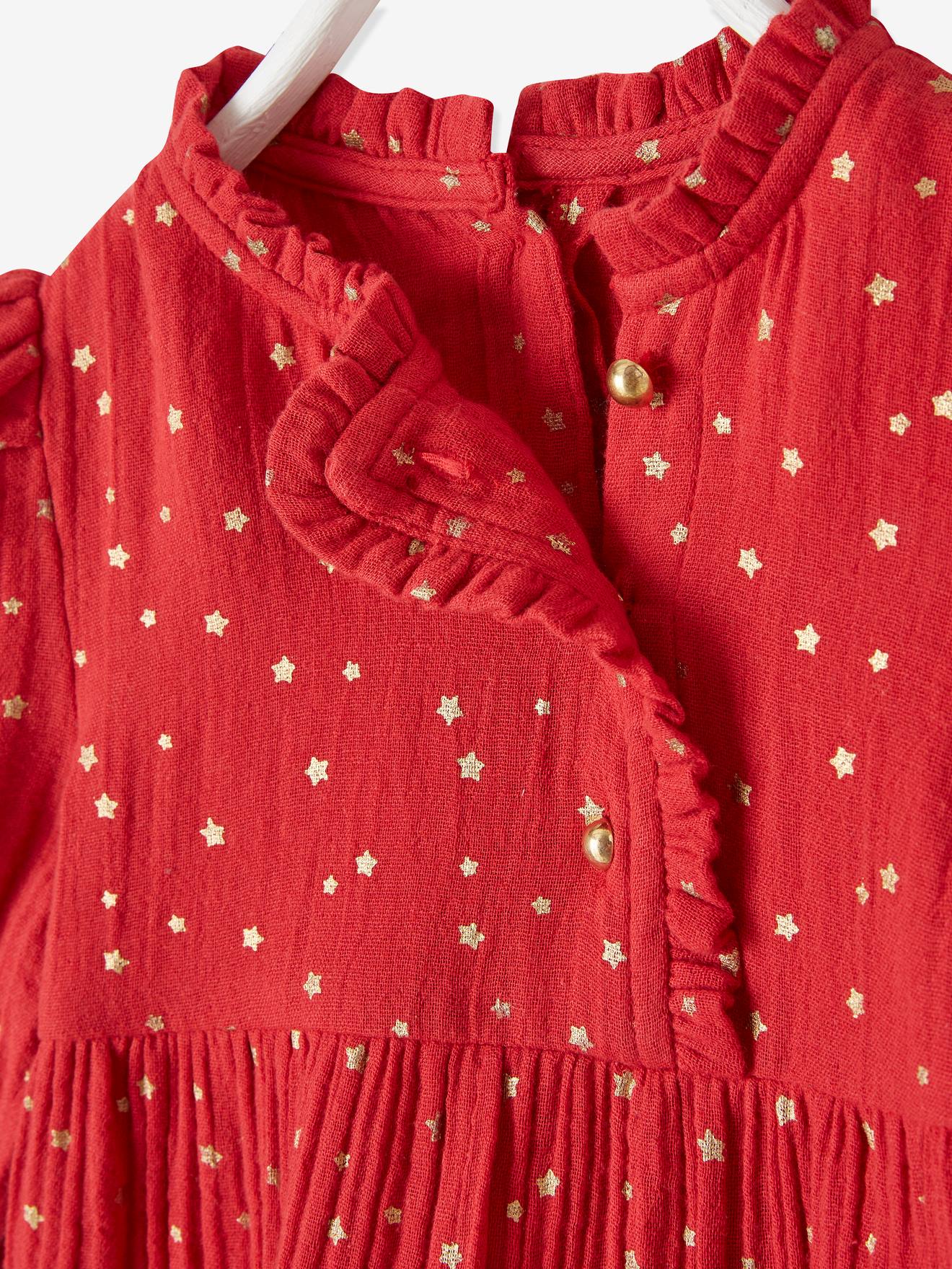 Vertbaudet Baby Kleid mit Sternen - dunkelgrün bedruckt