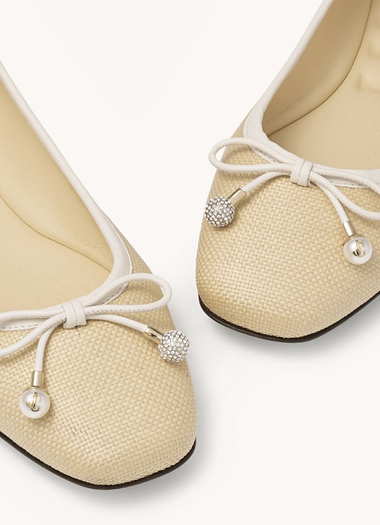 Jimmy Choo Elme rafijas balerīnas ar jēra ādas detaļām