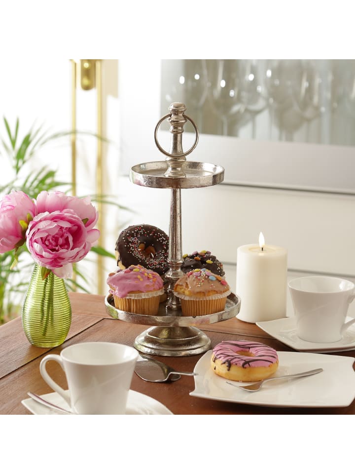 MARELIDA Etagere Aluminium 3 stöckige Servierplatte Dekoetagere H: 34cm in silber günstig kaufen onesize