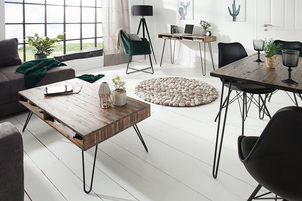 riess-ambiente Couchtisch SCORPION 110cm grau / schwarz, Wohnzimmer · Massivholz · Metall · Hairpin Legs · eckig · Retro