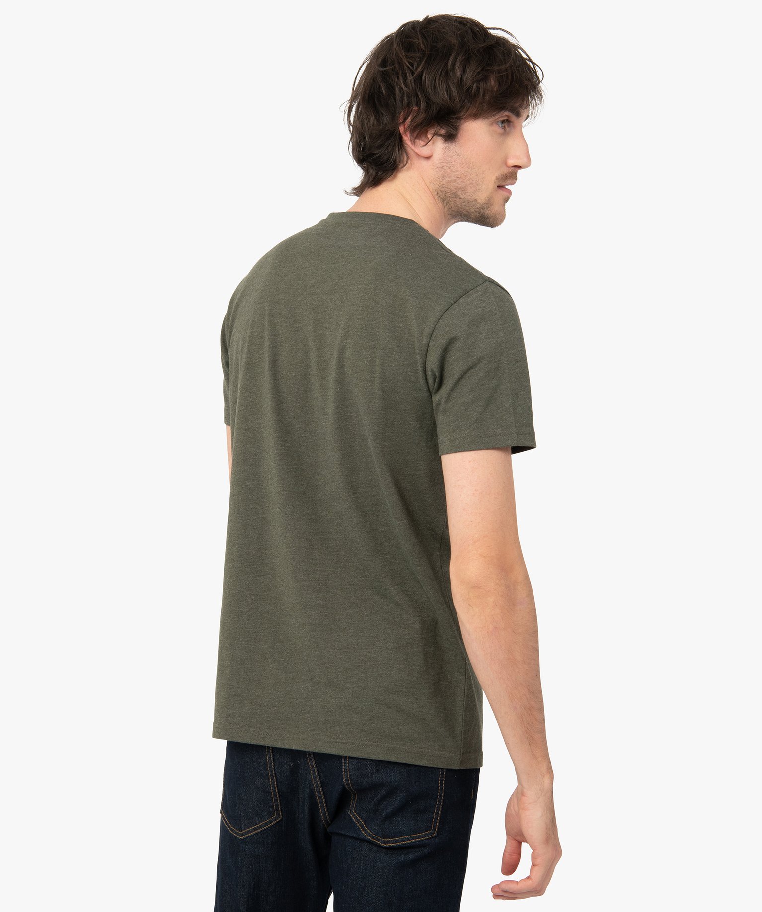 Tee-shirt homme à manches courtes et col V kaki | GEMO
