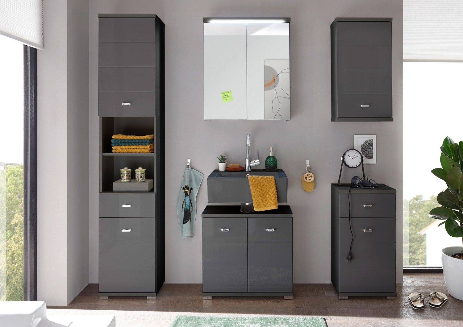 Badezimmerspiegelschrank Unterschrank, PAT, Schwarz, B 38 cm, T 30 cm