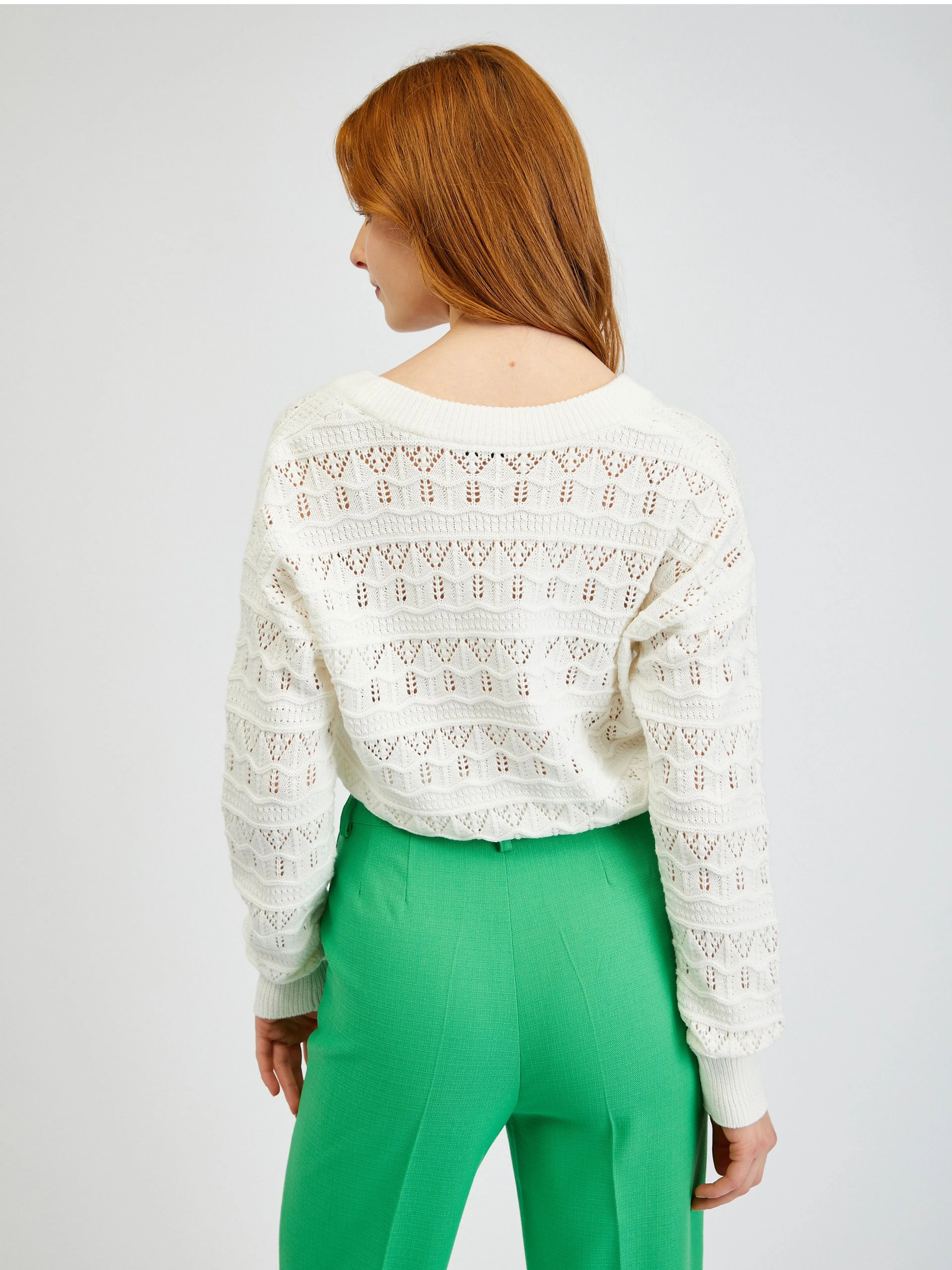 Cremefarbene gemusterte Damen-Strickjacke ORSAY