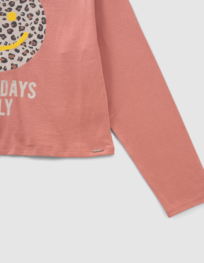 T-shirt terracotta sourire fond léopard fille