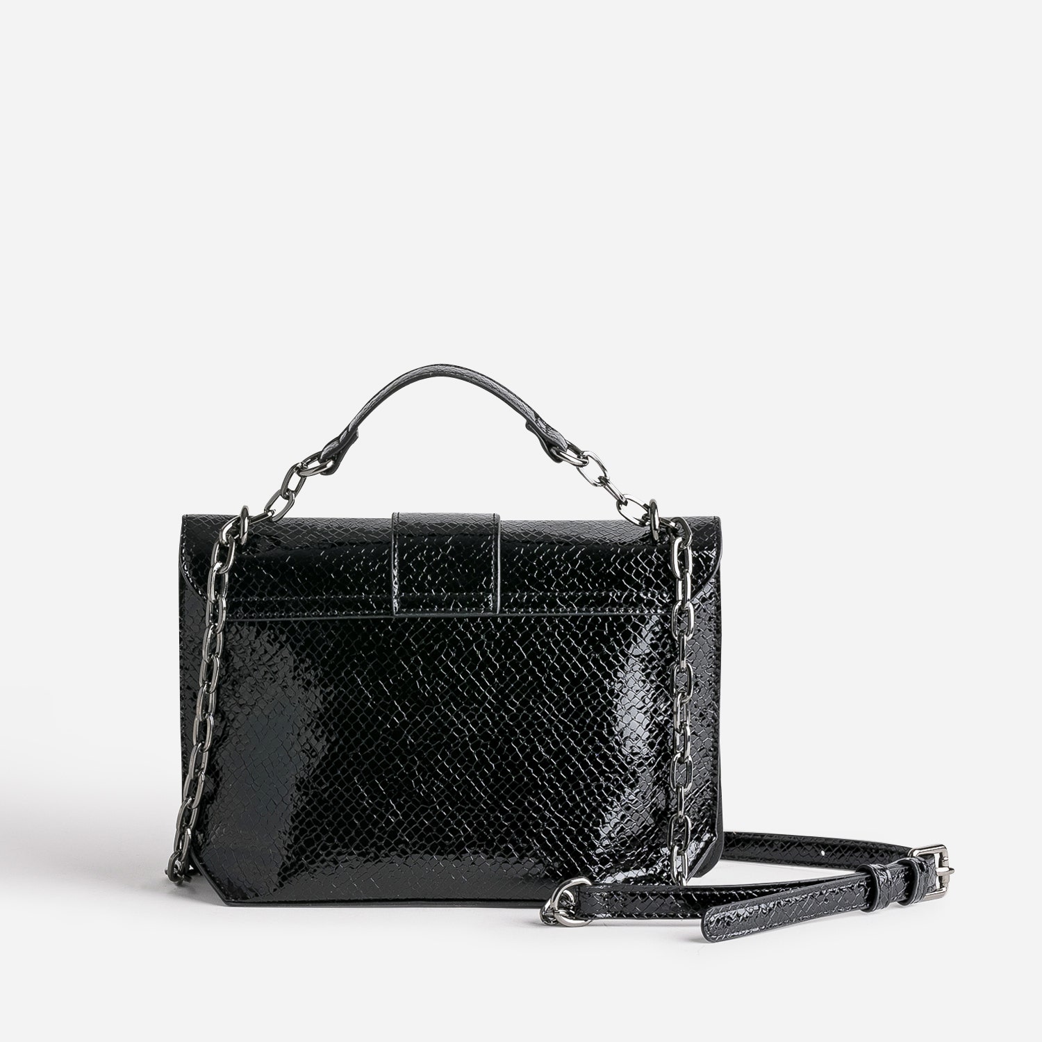Sac à main TEXTO noir verni effet python