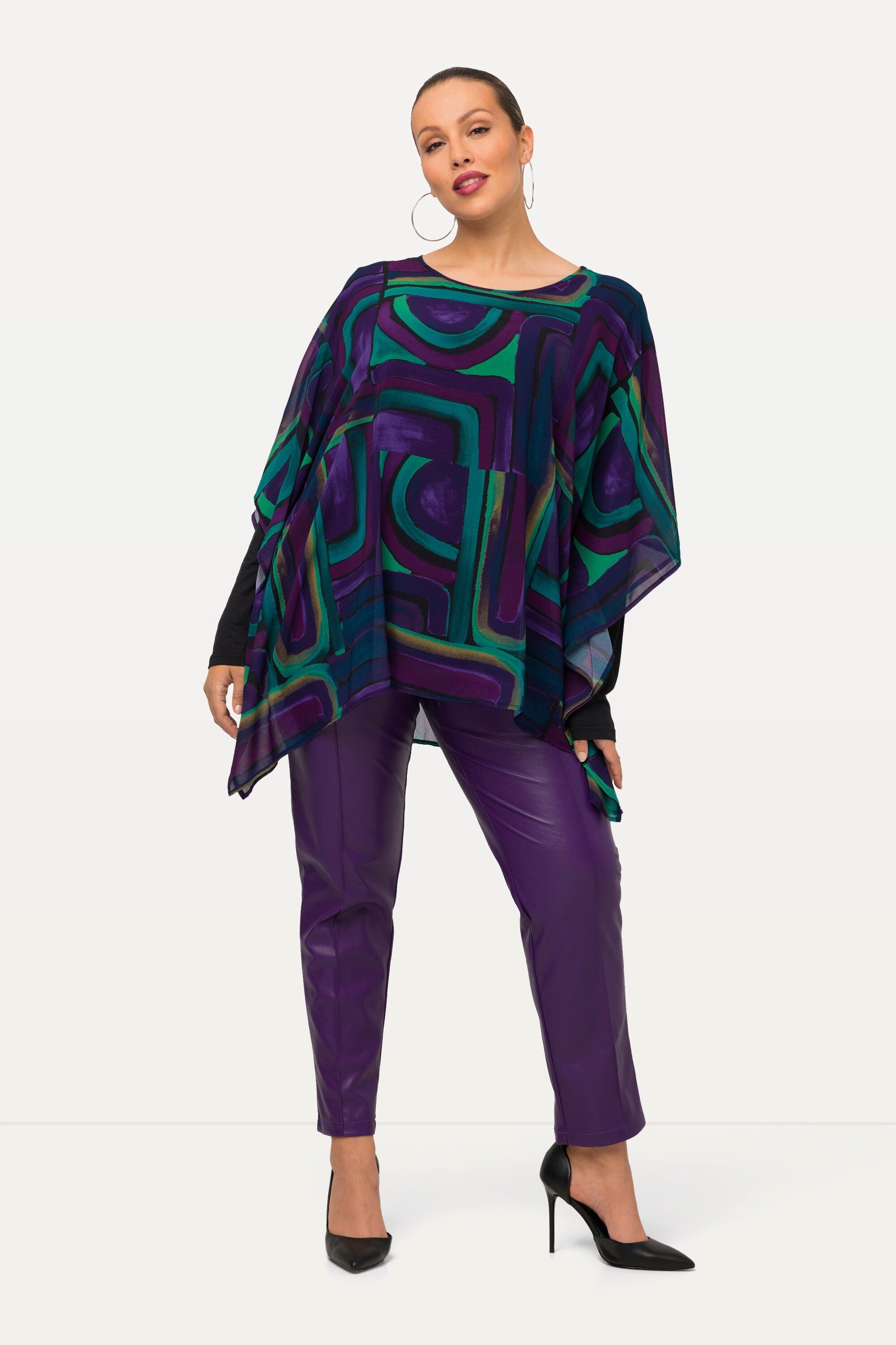 Ulla Popken Tunika Chiffon-Tunika Lagenoptik Oversized Rundhals