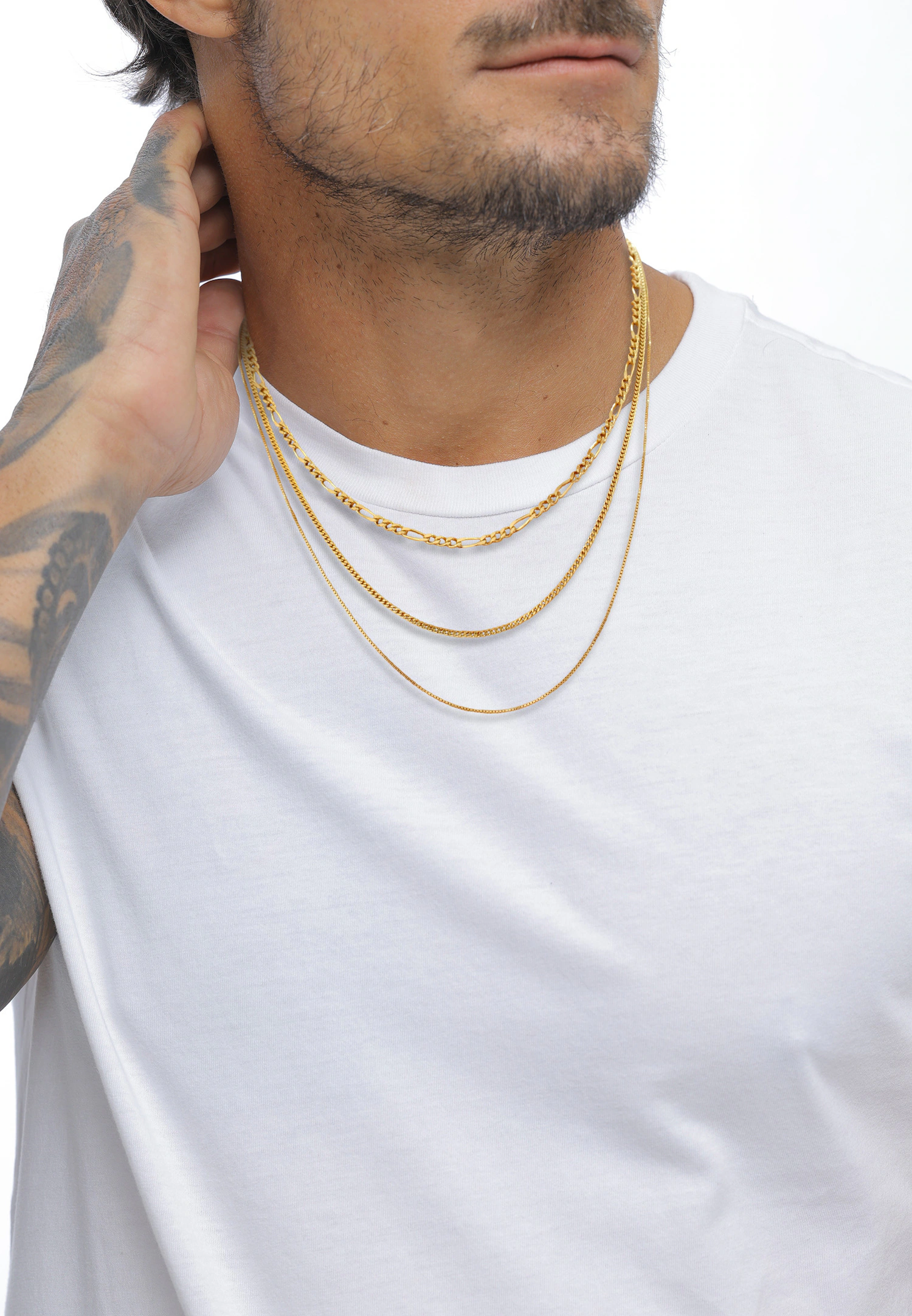 Set di collana da uomo KUZZOI con catena Figaro, catena a zucca e catena veneziana in argento sterling 925.