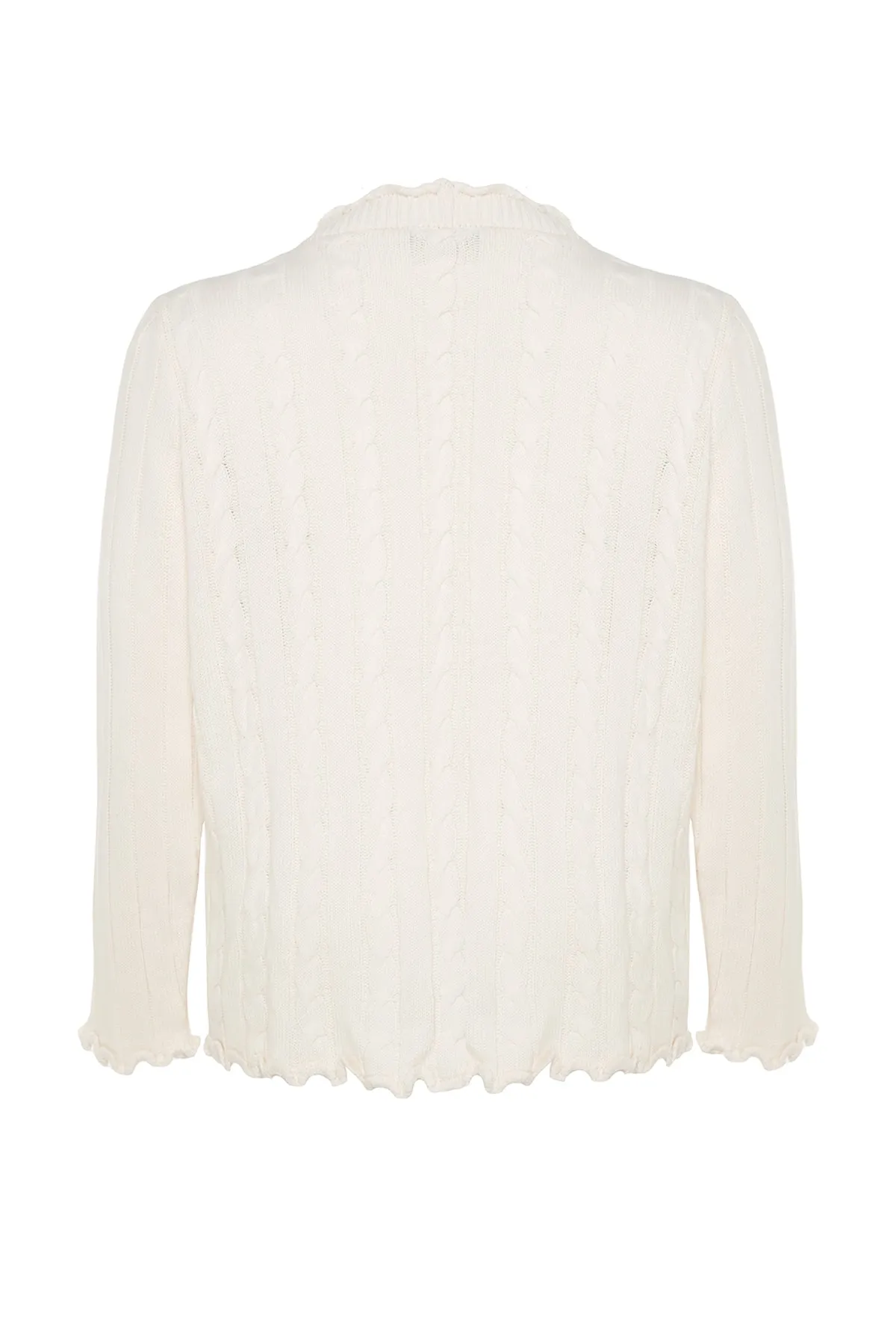 Trendyol Curve  Ecrufarbener, gemusterter Strick-Cardigan aus Haarstrick