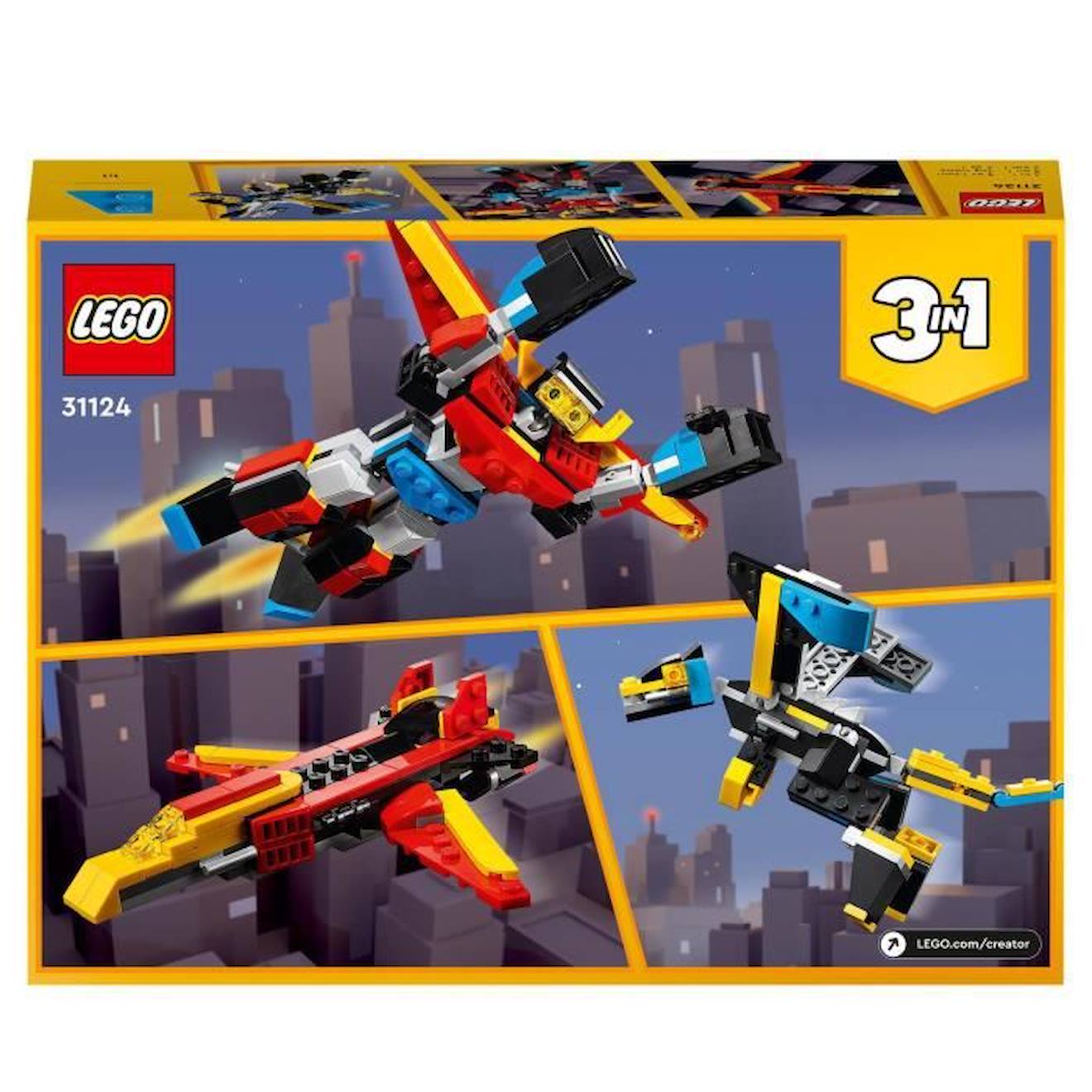 LEGO® Creator 31124 Le Super Robot, Jouet 3 en 1 Robot Dragon Avion bleu
